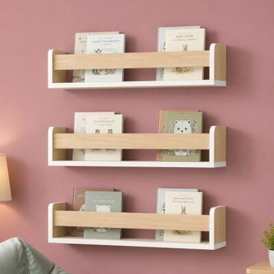 Relaxdays mensole da parete per bambini, set di 3, bianco/naturale HxLxP: 10x58x12 cm Relaxdays mensole da parete per bambini, set di 3, bianco/naturale HxLxP: 10x58x12 cm