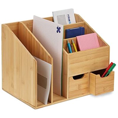 Relaxdays Organizer da Scrivania Porta Documenti, 2 Cassetti, 5 Scomparti, in bambù HLP: 29x37x25 cm, Colore Naturale Relaxdays Organizer da Scrivania Porta Documenti, 2 Cassetti, 5 Scomparti, in bambù HLP: 29x37x25 cm, Colore Naturale