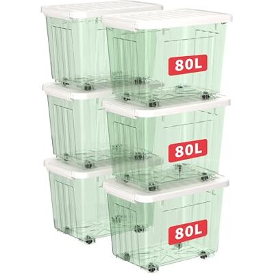 Cetomo 80L*6 Scatole di Stoccaggio con Coperchi, Contenitori in Plastica con Ruote, Clip On, Impilabili, Incastonabili, Organizzatore a Righe per Casa Ufficio, Verde Chiaro, 80L-6 Pezzi Cetomo 80L*6 Scatole di Stoccaggio con Coperchi, Contenitori in Plastica con Ruote, Clip On, Impilabili, Incastonabili, Organizzatore a Righe per Casa Ufficio, Verde Chiaro, 80L-6 Pezzi