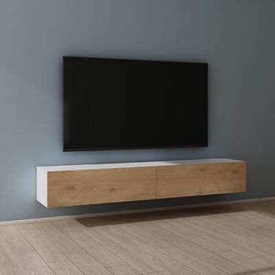 Mai & Mai Mobile TV 200x40,2x30cm, Bianco opaco+Marrone chiaro Mobile TV per Televisore, Armadietto per TV Basso Soft-close con Ante per Soggiorno, Camera da Letto Fernsehschrank02 Mai & Mai Mobile TV 200x40,2x30cm, Bianco opaco+Marrone chiaro Mobile TV per Televisore, Armadietto per TV Basso Soft-close con Ante per Soggiorno, Camera da Letto Fernsehschrank02