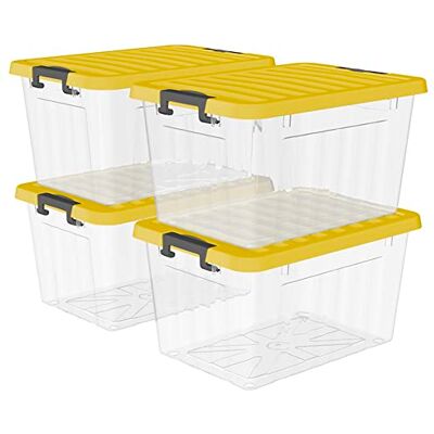 Cetomo 15L*4 Scatole di Stoccaggio con Coperchi, Contenitori in Plastica con Fibbie di Chiusura, Clip On, Impilabili, Incastonabili, Organizzatore a Righe per Casa Ufficio, Giallo, Chiaro, 15L-4 Pezzi Cetomo 15L*4 Scatole di Stoccaggio con Coperchi, Contenitori in Plastica con Fibbie di Chiusura, Clip On, Impilabili, Incastonabili, Organizzatore a Righe per Casa Ufficio, Giallo, Chiaro, 15L-4 Pezzi