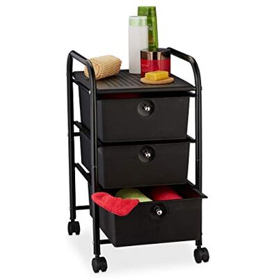 Relaxdays Carrellino Salvaspazio con 3 Cassetti, Metallo & Plastica, Carrello Porta Trucchi da Bagno, Multiuso, in Nero Relaxdays Carrellino Salvaspazio con 3 Cassetti, Metallo & Plastica, Carrello Porta Trucchi da Bagno, Multiuso, in Nero