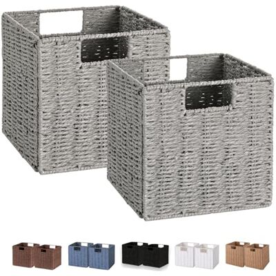 Vagusicc , Set di 2 cestini in vimini intrecciati a mano, contenitori cubici pieghevoli da 27,9 cm, cestini portaoggetti per organizzare mensole, organizer per armadio e contenitori portaoggetti, Vagusicc , Set di 2 cestini in vimini intrecciati a mano, contenitori cubici pieghevoli da 27,9 cm, cestini portaoggetti per organizzare mensole, organizer per armadio e contenitori portaoggetti,