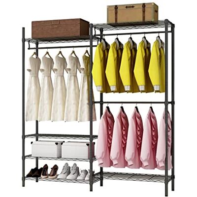 Xiofio Appendiabiti resistente, appendiabiti in metallo con 3 aste appese e 6 ripiani regolabili, organizer indipendente per armadio aperto per appendere vestiti, 137 cm di lunghezza x 41 cm di Xiofio Appendiabiti resistente, appendiabiti in metallo con 3 aste appese e 6 ripiani regolabili, organizer indipendente per armadio aperto per appendere vestiti, 137 cm di lunghezza x 41 cm di
