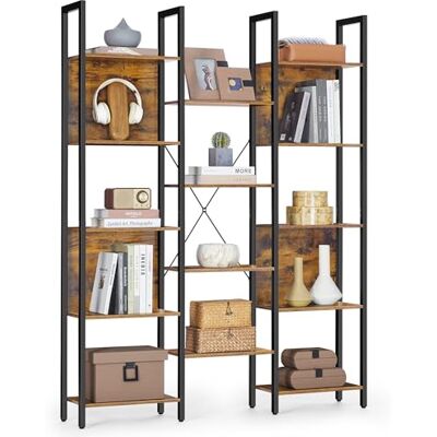 VASAGLE Libreria, Scaffale Portaoggetti, 14 Ripiani, Struttura in Metallo Stile Moderno, 128 x 24 x 166 cm, Soggiorno Studio Ufficio, Marrone Vintage e Nero Opaco, Collezione BARNET VASAGLE Libreria, Scaffale Portaoggetti, 14 Ripiani, Struttura in Metallo Stile Moderno, 128 x 24 x 166 cm, Soggiorno Studio Ufficio, Marrone Vintage e Nero Opaco, Collezione BARNET