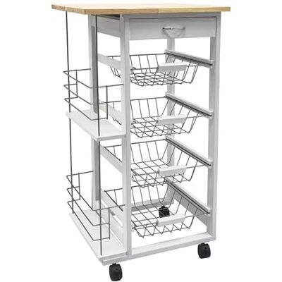 DRW Carrello da Cucina con 1 cassetto in Legno e 4 cestini in Metallo Bianco e Naturale, 82 x 47 x 37 cm DRW Carrello da Cucina con 1 cassetto in Legno e 4 cestini in Metallo Bianco e Naturale, 82 x 47 x 37 cm
