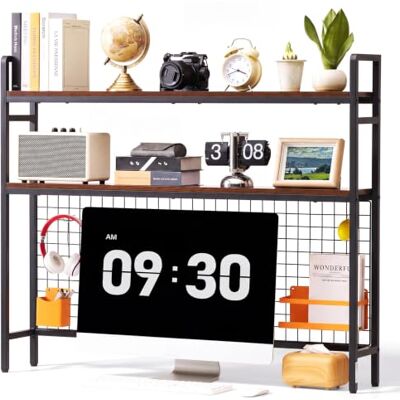 VEVOR Scaffale da Scrivania a 3 Ripiani con Griglia Colore Nero Antiscivolo Organizer da Banco Struttura in Metallo e Ripiani in Legno, per Ordine Dormitorio Stanza Computer Cameretta Casa e Ufficio VEVOR Scaffale da Scrivania a 3 Ripiani con Griglia Colore Nero Antiscivolo Organizer da Banco Struttura in Metallo e Ripiani in Legno, per Ordine Dormitorio Stanza Computer Cameretta Casa e Ufficio