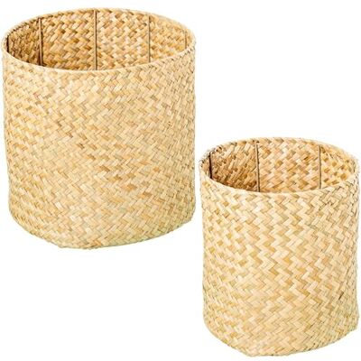DRW Set di 2 cestini rotondi di erba di mare in naturale 27x28x28 cm DRW Set di 2 cestini rotondi di erba di mare in naturale 27x28x28 cm