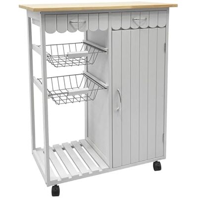 DRW Carrello da Cucina con 2 cassetti e 1 Porta in Legno e 2 cesti in Metallo Bianco e Naturale 85 x 70 x 37 cm DRW Carrello da Cucina con 2 cassetti e 1 Porta in Legno e 2 cesti in Metallo Bianco e Naturale 85 x 70 x 37 cm