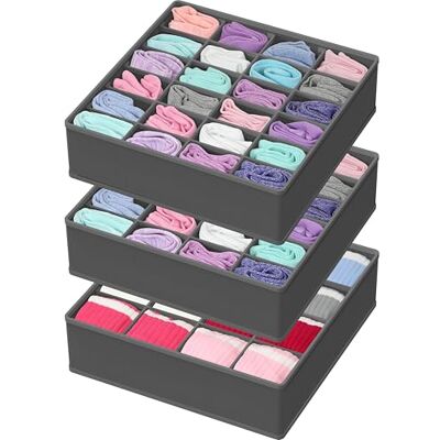Simple Houseware Organizzatore per cassetti dell'Armadio per Vestiti, Calzini e Biancheria Intima, Confezione da 3, Grigio Scuro Simple Houseware Organizzatore per cassetti dell'Armadio per Vestiti, Calzini e Biancheria Intima, Confezione da 3, Grigio Scuro