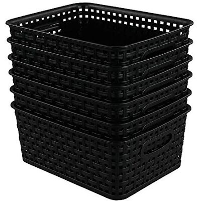 CadineUS Confezione da 6 cestini portaoggetti in plastica intrecciata nera CadineUS Confezione da 6 cestini portaoggetti in plastica intrecciata nera