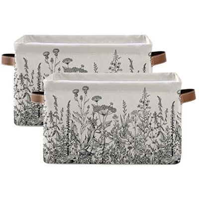 Blueangle Cestino portaoggetti rettangolare con fiori bianchi e neri, 38,1 x 27,9 x 24,1 cm, organizer pieghevole per la casa, confezione da 2 Blueangle Cestino portaoggetti rettangolare con fiori bianchi e neri, 38,1 x 27,9 x 24,1 cm, organizer pieghevole per la casa, confezione da 2