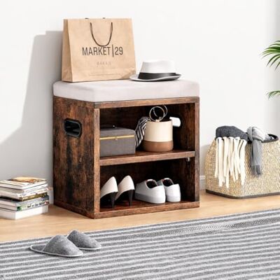 BAKAJI Panca Scarpiera da Ingresso con Cuscino Imbottito ad Alta Densità, Mobiletto Porta Scarpe con 1 Mensola e 2 Scomparti, Salvaspazio e Versatile, Maniglie Ergonomiche 44 x 30 x 40 cm (Industrial) BAKAJI Panca Scarpiera da Ingresso con Cuscino Imbottito ad Alta Densità, Mobiletto Porta Scarpe con 1 Mensola e 2 Scomparti, Salvaspazio e Versatile, Maniglie Ergonomiche 44 x 30 x 40 cm (Industrial)