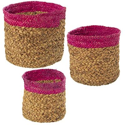 DRW Set di 2 cestini Rotondi di Vimini in Toni Naturali e Fucsia 33 x 32 cm, 29 x 28 cm e 26 x 25 cm DRW Set di 2 cestini Rotondi di Vimini in Toni Naturali e Fucsia 33 x 32 cm, 29 x 28 cm e 26 x 25 cm