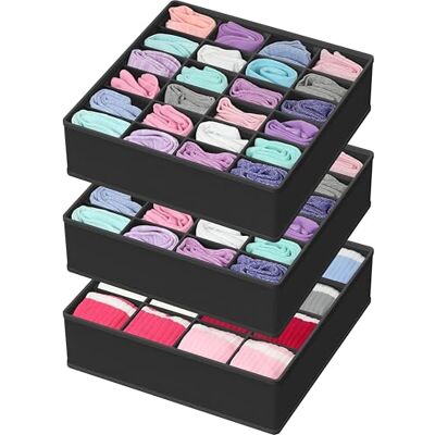 Simple Houseware Organizzatore per cassetti dell'Armadio per Vestiti, Calzini e Biancheria Intima, Confezione da 3, Nero Simple Houseware Organizzatore per cassetti dell'Armadio per Vestiti, Calzini e Biancheria Intima, Confezione da 3, Nero