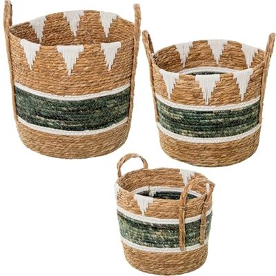 DRW Set di 3 cestini di erba di mare e cotone naturale, verde e bianco ø38x37+ø34x31+ø29x26 cm DRW Set di 3 cestini di erba di mare e cotone naturale, verde e bianco ø38x37+ø34x31+ø29x26 cm