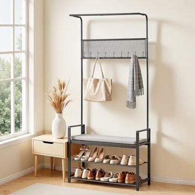 VEVOR Mobiletto Appendiabiti con Scarpiera Panca per Scarpe 3 Ripiani Appendiabiti con Ganci Porta Sciarpa Attaccapanni per Soggiorno Camera da Letto da Corridoio 840 x 340 x 1830 mm VEVOR Mobiletto Appendiabiti con Scarpiera Panca per Scarpe 3 Ripiani Appendiabiti con Ganci Porta Sciarpa Attaccapanni per Soggiorno Camera da Letto da Corridoio 840 x 340 x 1830 mm