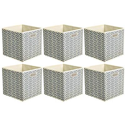 Amazon Basics Cubi portaoggetti pieghevoli in tessuto con anelli di rinforzo ovali Confezione da 6, motivo a zig-zag Grigio Amazon Basics Cubi portaoggetti pieghevoli in tessuto con anelli di rinforzo ovali Confezione da 6, motivo a zig-zag Grigio