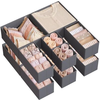 SONGMICS Divisore per Cassetti, Organizzatore per Armadio, Set di 12, Scatole di Stoccaggio Pieghevoli in TNT, per Calze, Biancherie, Reggiseni, Cravatte, Sciarpe, Grigio Ardesia RDZ006G03 SONGMICS Divisore per Cassetti, Organizzatore per Armadio, Set di 12, Scatole di Stoccaggio Pieghevoli in TNT, per Calze, Biancherie, Reggiseni, Cravatte, Sciarpe, Grigio Ardesia RDZ006G03