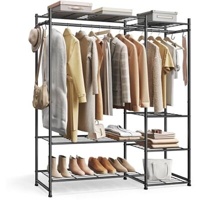 SONGMICS Stand Appendiabiti, Guardaroba Aperto, Armadio con 7 Ripiani, 2 Aste Appendiabiti, 4 Ganci a S, Metallo, per Camera da Letto Soggiorno Ingresso, Nero SONGMICS Stand Appendiabiti, Guardaroba Aperto, Armadio con 7 Ripiani, 2 Aste Appendiabiti, 4 Ganci a S, Metallo, per Camera da Letto Soggiorno Ingresso, Nero