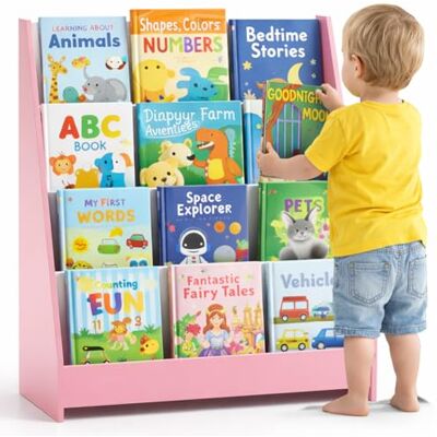 BAKAJI Libreria Montessoriana per Bambini in Legno, Portariviste Multiripiano Salvaspazio per Cameretta, Scaffalatura Organizer Espositore Porta Libri, Riviste, Giochi (Rosa) BAKAJI Libreria Montessoriana per Bambini in Legno, Portariviste Multiripiano Salvaspazio per Cameretta, Scaffalatura Organizer Espositore Porta Libri, Riviste, Giochi (Rosa)