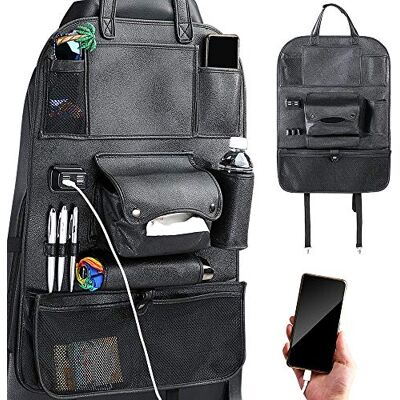 BAKAJI Organizer Protezione per Schienale Sedile Auto con 4 Porte USB Tasche Porta Oggetti Portabottiglia e Portasalviette Organizzatore Portaoggetti in Ecopelle Nero Fissaggio con Fasce BAKAJI Organizer Protezione per Schienale Sedile Auto con 4 Porte USB Tasche Porta Oggetti Portabottiglia e Portasalviette Organizzatore Portaoggetti in Ecopelle Nero Fissaggio con Fasce
