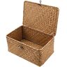 IHONYI Cestino Portaoggetti, Seagrass Cesta Vimini con Coperchio in Rattan Intrecciato Fatto a Manograss (XL: 32x22x15CM)