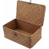 IHONYI Cestino Portaoggetti, Seagrass, in Vimini con Coperchio, in Rattan Intrecciato Fatto a Manograss (Piccolo 23x13x8CM)