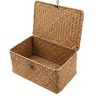 IHONYI Cestino Portaoggetti, Seagrass, in Vimini con Coperchio, in Rattan Intrecciato Fatto a Manograss (Piccolo 36x23x17CM)