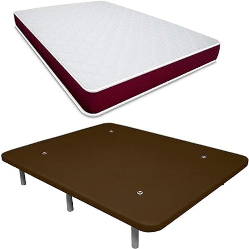 DUÉRMETE ONLINE Dormetta Online Materasso viscoelastico Lyla reversibile + base imbottita 3D rinforzata, 5 barre di rinforzo e valvole di ventilazione con 6 gambe, colore: cioccolato, 80 x 200 cm