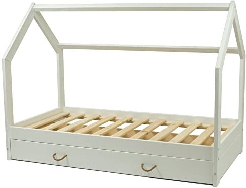 Velinda letto casetta in legno stile montessori scandinavo bambino 160x80 con cassetto (colore: bianco)