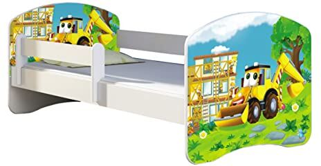 ACMA Letto per bambino Cameretta per bambino con materasso Cassetto II (20 L'escavatrice, 140x70)