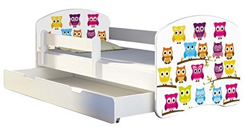 ACMA Letto per bambino Cameretta per bambino con materasso Cassetto  II (31 Gufi, 140x70 + Cassetto)