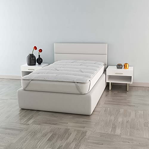 Italian Bed Linen Elegant Topper Imbottito e Trapuntato Sottoposto al Trattamento Silver, Bianco, Singolo, 80x195cm