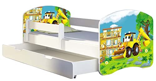 ACMA Letto per bambino Cameretta per bambino con materasso Cassetto  II (20 L'escavatrice, 140x70 + Cassetto)