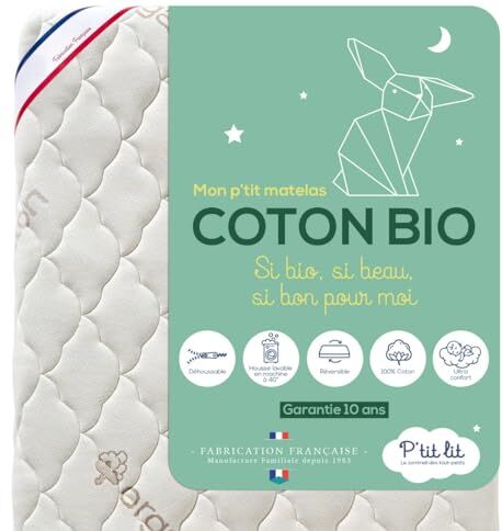 P'tit Lit Materasso Lettino Bambino Cotone Biologico   70x140 cm   100% Cotone: Materia naturale di origine vegetale   Senza trattamento chimico   Sfoderabile   Spessore fino a 10 cm