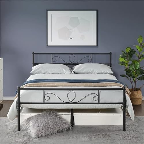 Yaheetech Letto Matrimoniale in Ferro Battuto a Doghe Struttura Letto in Metallo 140 x 190 cm Testiera Elegante Stile Rustico Moderno Nero