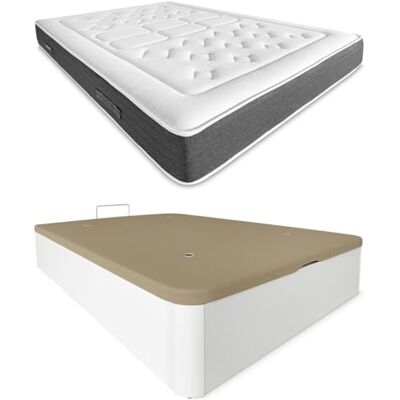 DUÉRMETE ONLINE Bianco Confezione Materasso viscoelastico Bio Nature Spessore 24 cm + Lettino in Legno Pieghevole, Grande capacità, Colore, 90 x 190 DUÉRMETE ONLINE Bianco Confezione Materasso viscoelastico Bio Nature Spessore 24 cm + Lettino in Legno Pieghevole, Grande capacità, Colore, 90 x 190