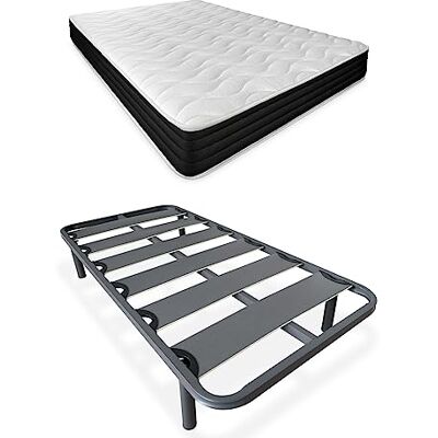DUÉRMETE ONLINE Letto completo con materasso Pocket Visco reversibile (lato inverno/estate) + rete rinforzata 40 x 30 mm con gambe metalliche filettate, acciaio legato, grigio, 90 x 190 DUÉRMETE ONLINE Letto completo con materasso Pocket Visco reversibile (lato inverno/estate) + rete rinforzata 40 x 30 mm con gambe metalliche filettate, acciaio legato, grigio, 90 x 190