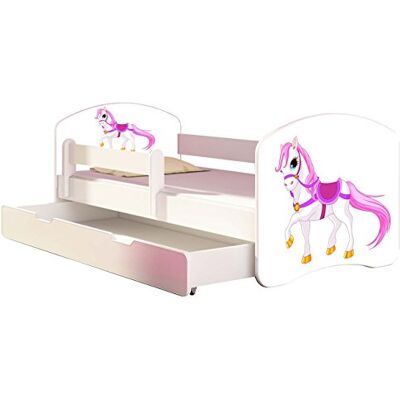 ACMA II Letto per bambino Cameretta per bambino con materasso Rete a doghe Cassetto, Bianco (43 Cavallo, 140x70 + Cassetto) ACMA II Letto per bambino Cameretta per bambino con materasso Rete a doghe Cassetto, Bianco (43 Cavallo, 140x70 + Cassetto)