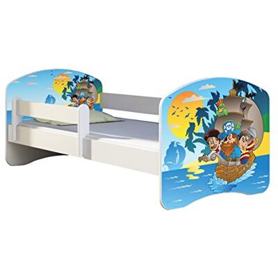 ACMA II Letto per bambino Cameretta per bambino con materasso Rete a doghe, Bianco (21 I pirati, 160x80) ACMA II Letto per bambino Cameretta per bambino con materasso Rete a doghe, Bianco (21 I pirati, 160x80)