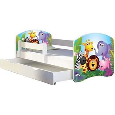 ACMA II Letto per bambino Cameretta per bambino con materasso Rete a doghe Cassetto, Bianco (01 Zoo, 140x70 + Cassetto) ACMA II Letto per bambino Cameretta per bambino con materasso Rete a doghe Cassetto, Bianco (01 Zoo, 140x70 + Cassetto)