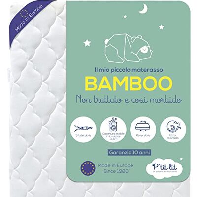 P'tit Lit Materasso bambino in bambù 70x140 cm Viscosa soffice e assorbente Senza trattamento chimico Sfoderabile OekoTex® Fabbricazione europea P'tit Lit Materasso bambino in bambù 70x140 cm Viscosa soffice e assorbente Senza trattamento chimico Sfoderabile OekoTex® Fabbricazione europea