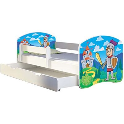 ACMA II Letto per bambino Cameretta per bambino con materasso Rete a doghe Cassetto, Bianco (32 Cavaliere, 160x80 + Cassetto) ACMA II Letto per bambino Cameretta per bambino con materasso Rete a doghe Cassetto, Bianco (32 Cavaliere, 160x80 + Cassetto)