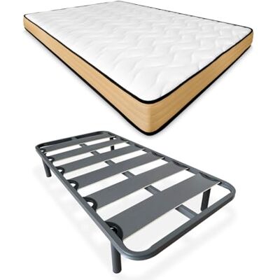 DUÉRMETE ONLINE Letto Completo con Materasso viscopeque Reversibile + Rete Rinforzata 40 x 30 mm con Gambe Metalliche filettate, Lega di Acciaio, Grigio, 105 x 190 DUÉRMETE ONLINE Letto Completo con Materasso viscopeque Reversibile + Rete Rinforzata 40 x 30 mm con Gambe Metalliche filettate, Lega di Acciaio, Grigio, 105 x 190