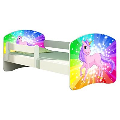 ACMA II Letto per bambino Cameretta per bambino con materasso Rete a doghe, Bianco (18 Il pony arcobaleno, 140x70) ACMA II Letto per bambino Cameretta per bambino con materasso Rete a doghe, Bianco (18 Il pony arcobaleno, 140x70)