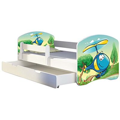 ACMA II Letto per bambino Cameretta per bambino con materasso Rete a doghe Cassetto, Bianco (35 Elicottero, 180x80 + Cassetto) ACMA II Letto per bambino Cameretta per bambino con materasso Rete a doghe Cassetto, Bianco (35 Elicottero, 180x80 + Cassetto)