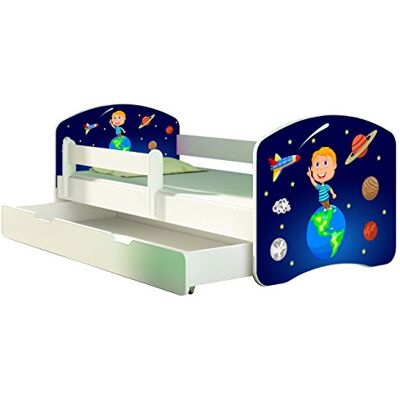 ACMA II Letto per bambino Cameretta per bambino con materasso Rete a doghe Cassetto, Bianco (22 Il cosmo, 160x80 + Cassetto) ACMA II Letto per bambino Cameretta per bambino con materasso Rete a doghe Cassetto, Bianco (22 Il cosmo, 160x80 + Cassetto)