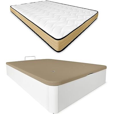 DUÉRMETE ONLINE Aura Materasso viscoelastico reversibile + letto in legno pieghevole, grande capacità, 135 x 190 DUÉRMETE ONLINE Aura Materasso viscoelastico reversibile + letto in legno pieghevole, grande capacità, 135 x 190