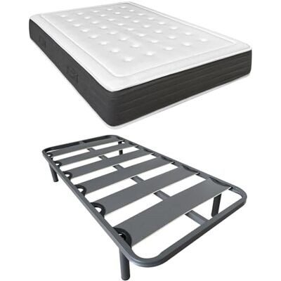 DUÉRMETE ONLINE Letto Completo con Materasso viscoelastico Bio Nature + Rete Rinforzata 40 x 30 mm con 6 Gambe Metalliche filettate, Lega di Acciaio, Grigio, 105 x 190 DUÉRMETE ONLINE Letto Completo con Materasso viscoelastico Bio Nature + Rete Rinforzata 40 x 30 mm con 6 Gambe Metalliche filettate, Lega di Acciaio, Grigio, 105 x 190